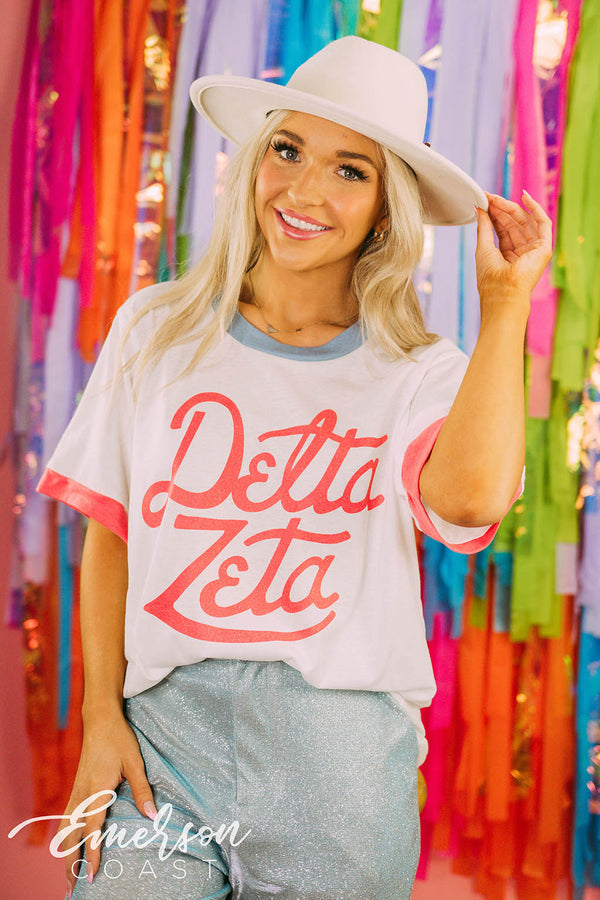 Delta Zeta Smiley Colorblock Ringer Tee - Emerson Coast