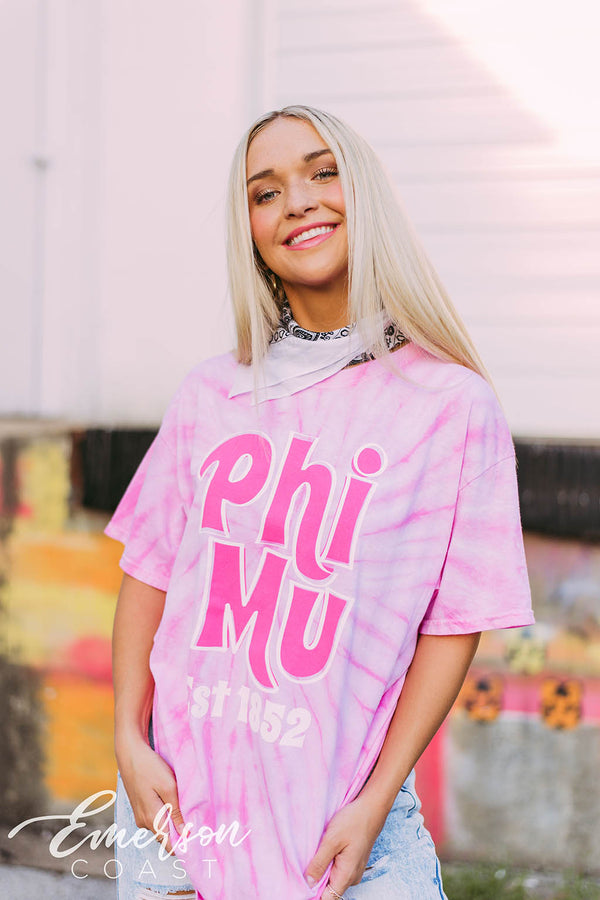 Phi Mu Pink Tie Dye Tshirt - Emerson Coast