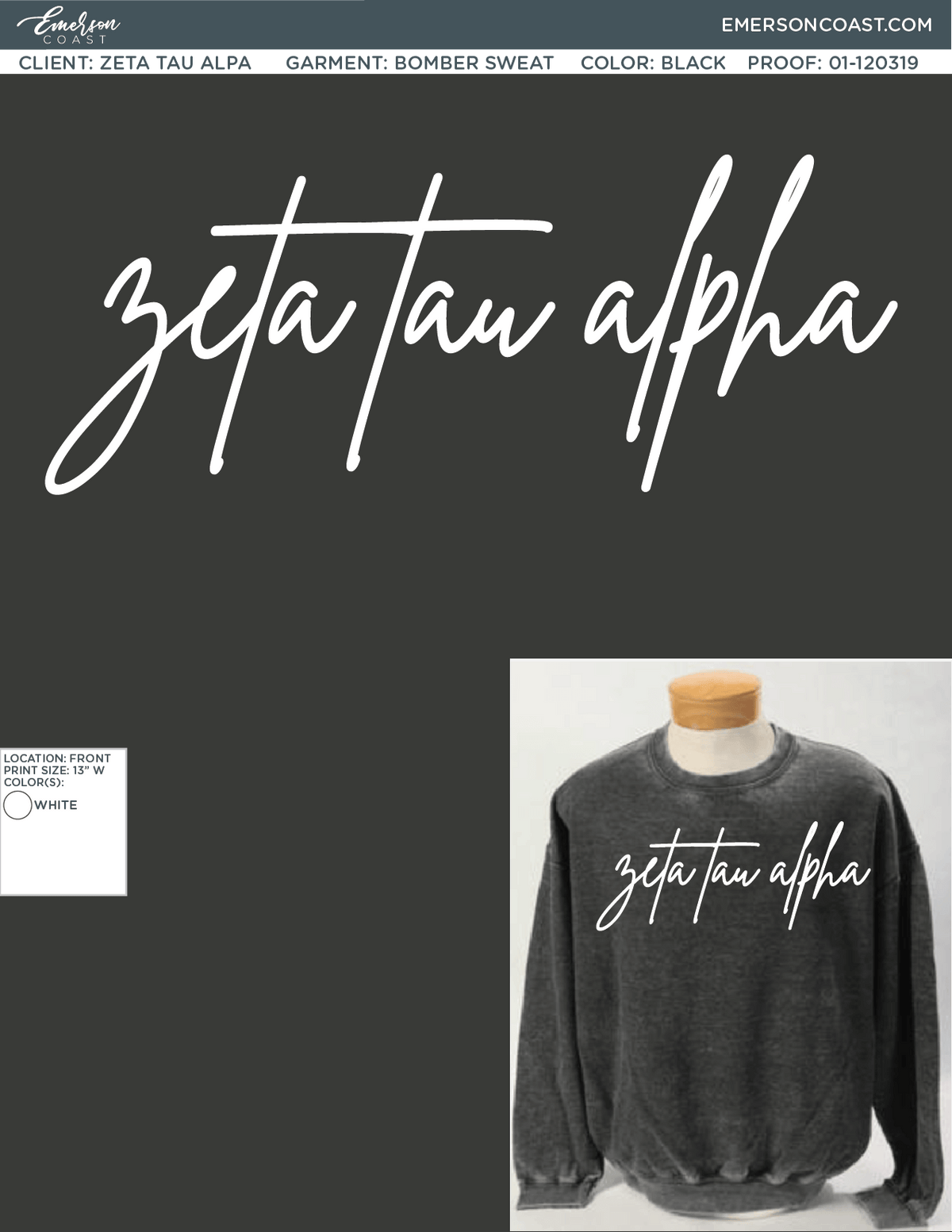 01-120319 Zeta Tau Alpha Miami University Bomber Sweatshirt 2019-01