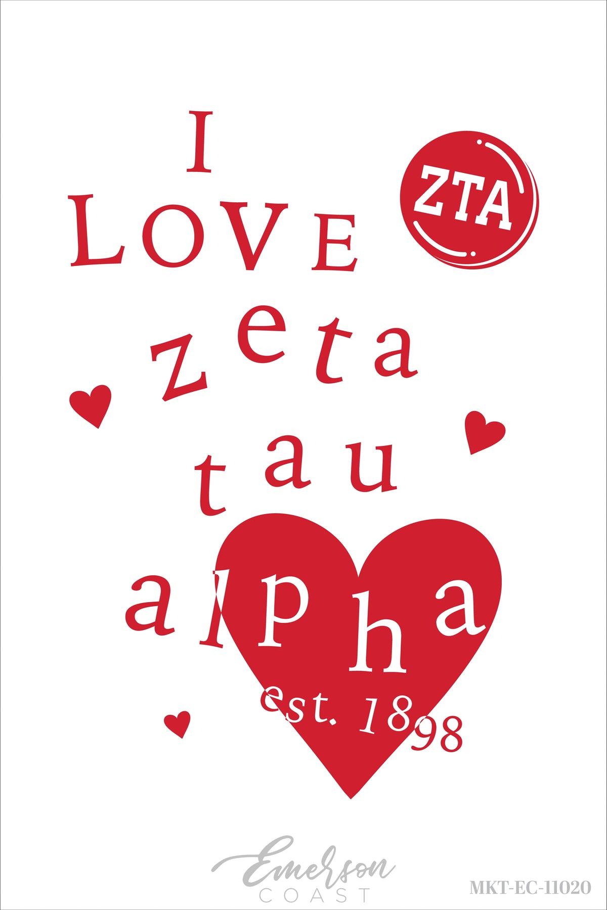 Zeta Tau Alpha Red Hearts Tshirt