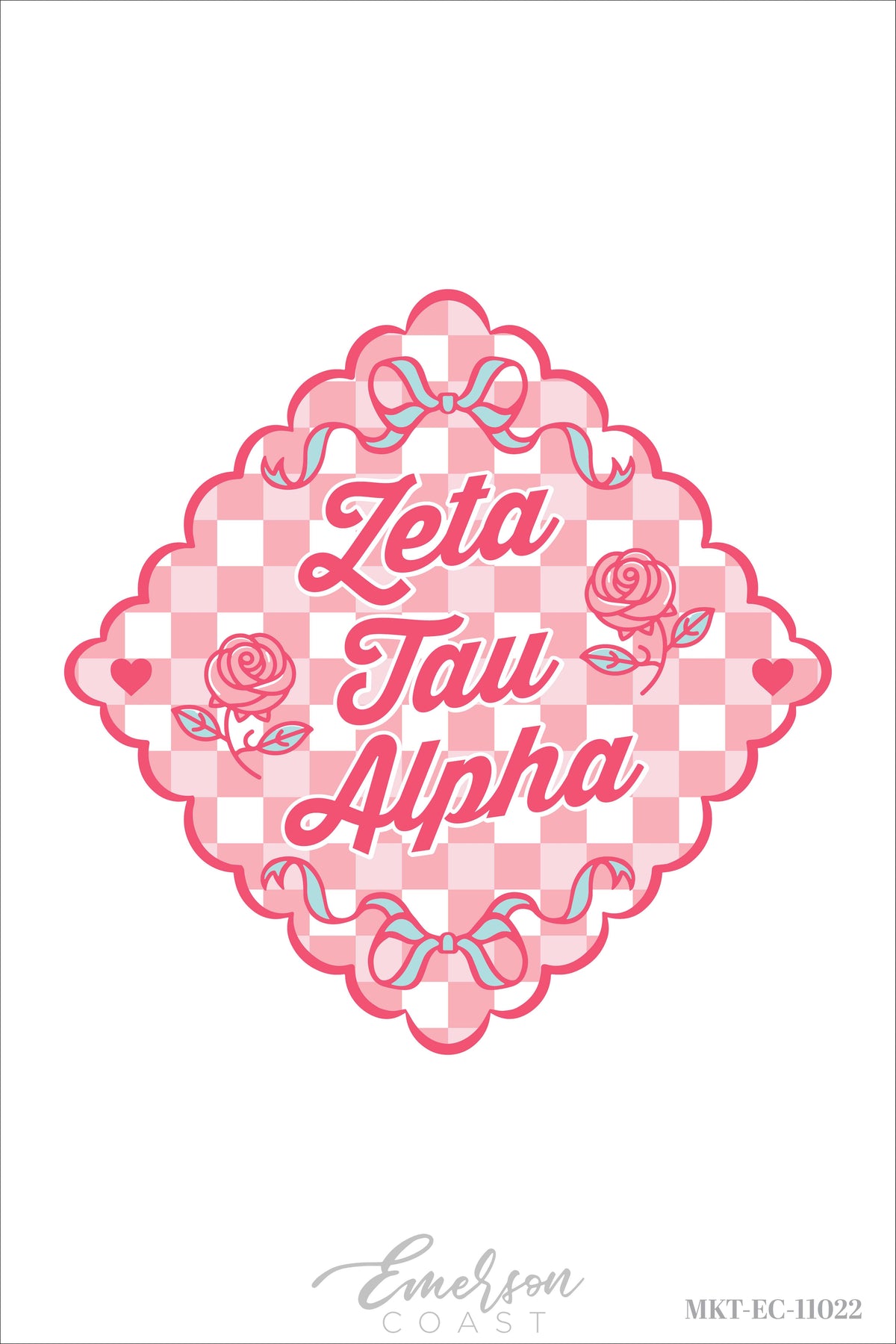 Zeta Tau Alpha Pink Gingham Coquette Bid Day Tshirt