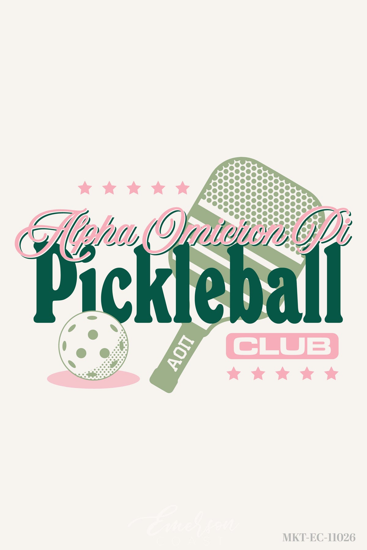 Alpha Omicron Pi Pink and Green Pickleball Club Tshirt