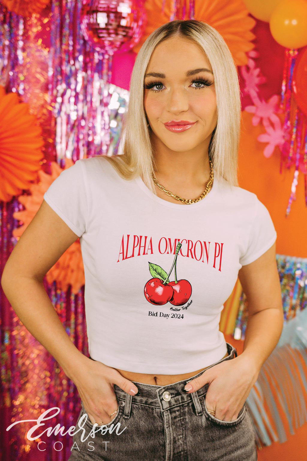 Alpha Omicron Pi Cherry Bomb Bid Day Baby Tee