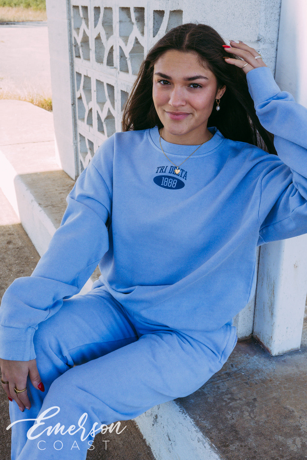 Tri Delta Simple Blue Crewneck and Jogger Set