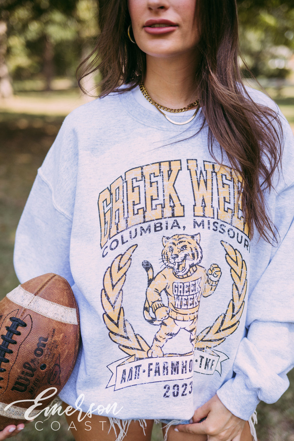 CUSTOM FOOTBALL LEOPARD TEAM LETTER BLEACH CREW NECK T-SHIRT