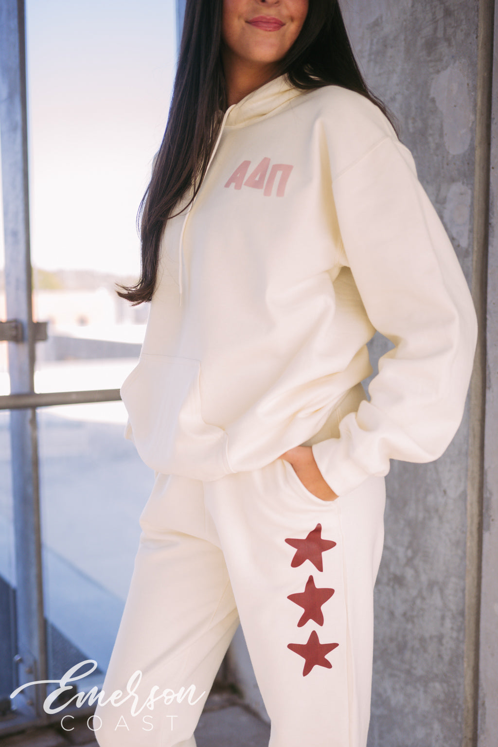 Alpha Delta Pi Off White Star Hoodie Set