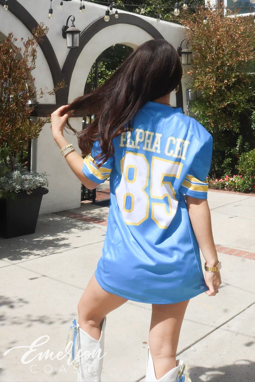 Alpha Chi Omega Blue and Gold Bid Day Football Jerseys