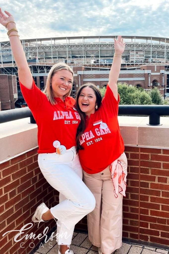 Alpha Gamma Delta Simple Red Short Sleeve Henley