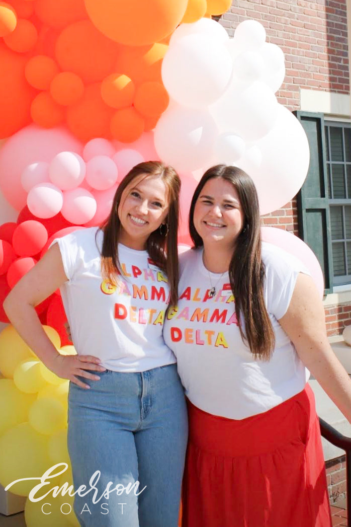 Alpha Gamma Delta Colorful Recruitment Rolled Cuff Tee