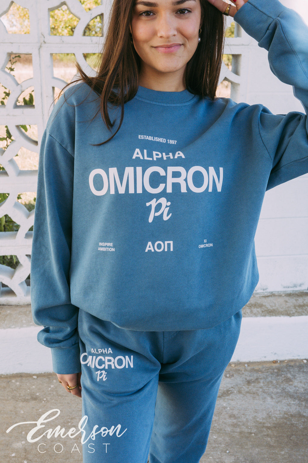 Alpha O Inspire Ambition Blue Crewneck and Jogger Set