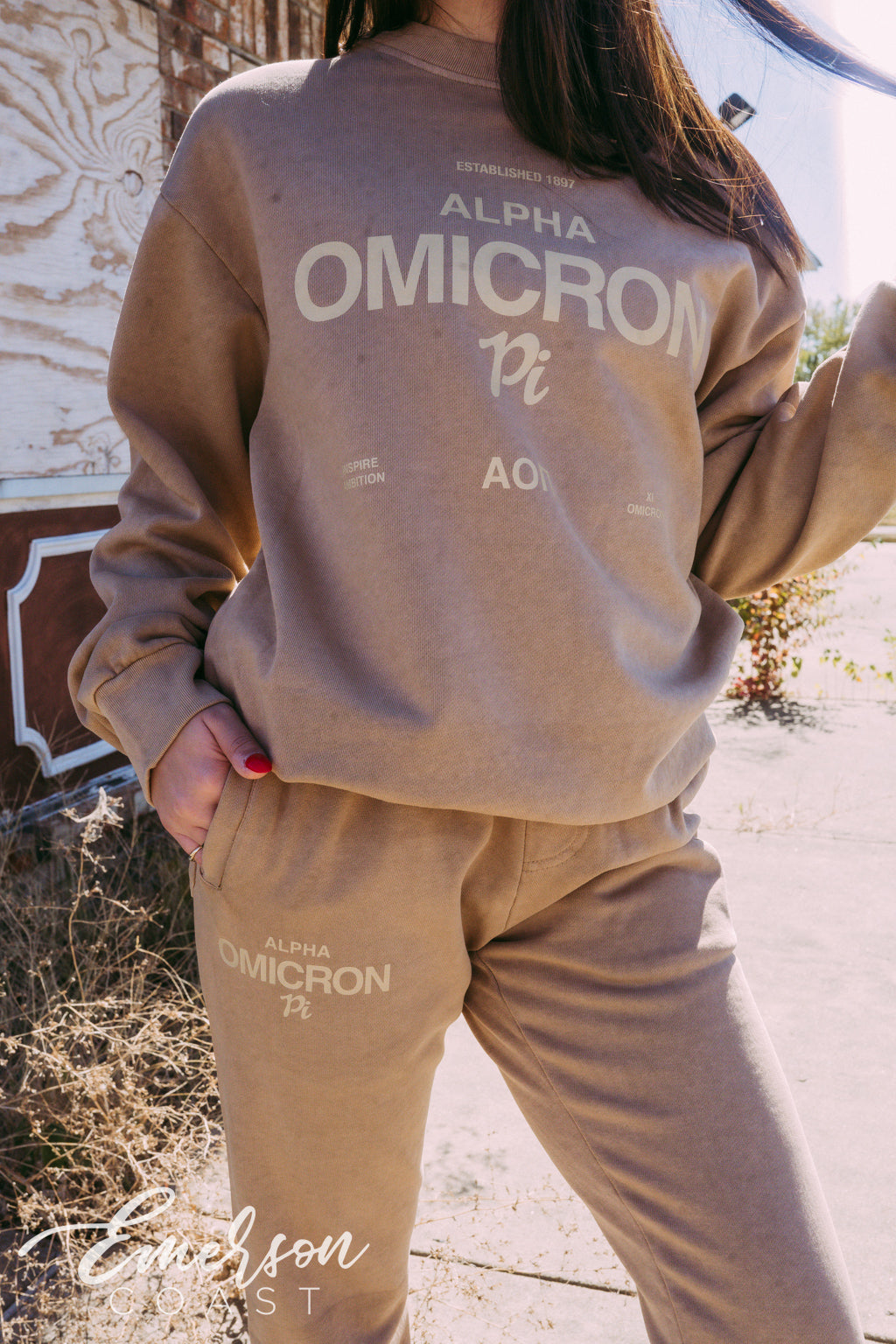 Alpha Omicron Pi Monochromatic Crewneck and Jogger Set