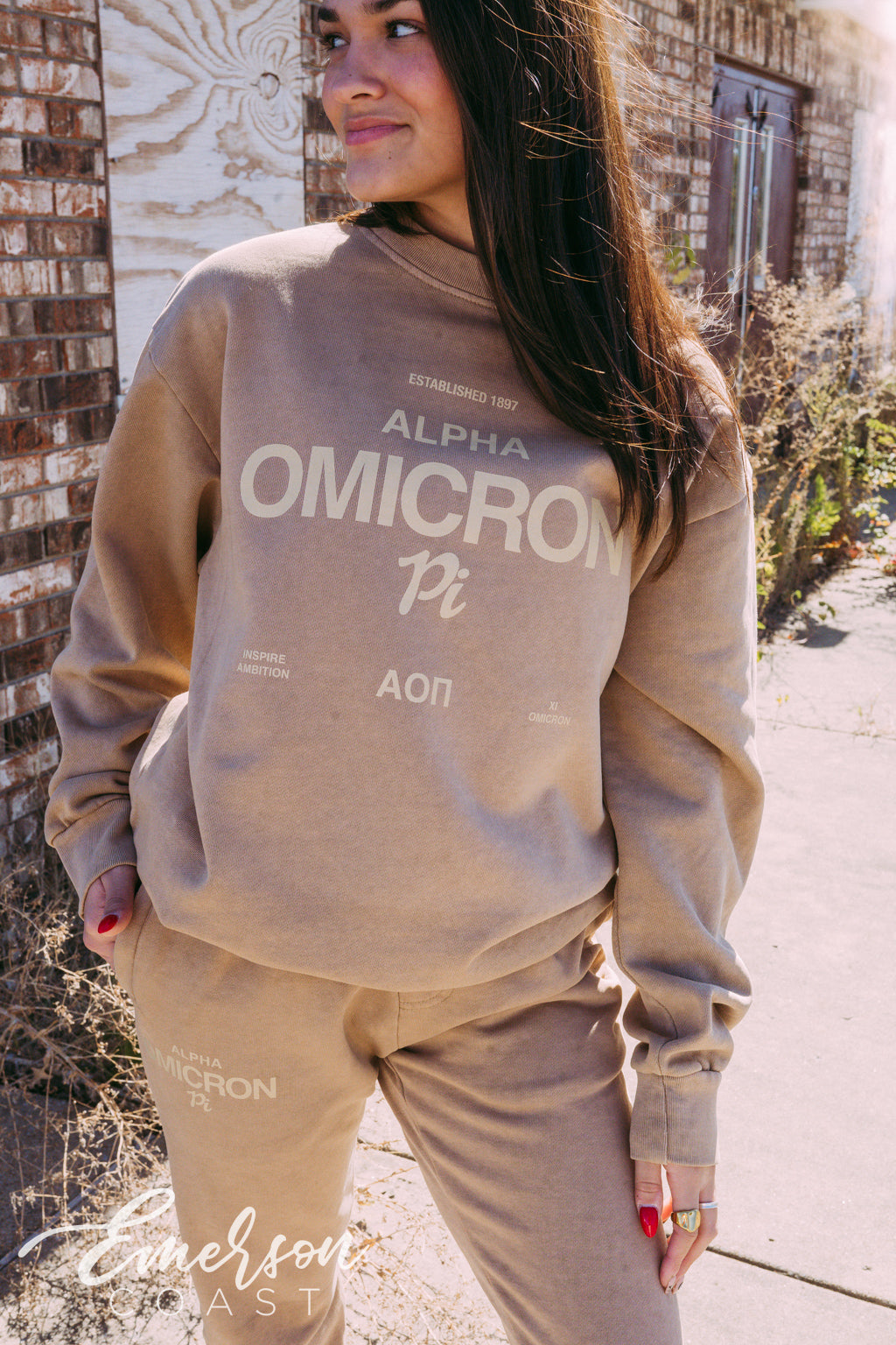 Alpha Omicron Pi Monochromatic Crewneck and Jogger Set