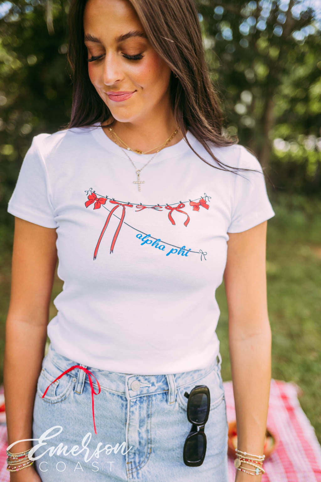 Alpha Phi Red Bows Baby Tee