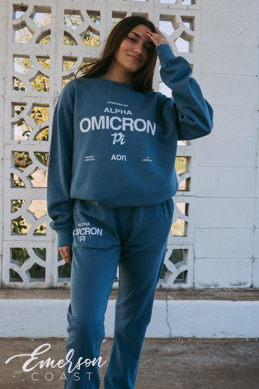 Alpha O Inspire Ambition Blue Crewneck and Jogger Set