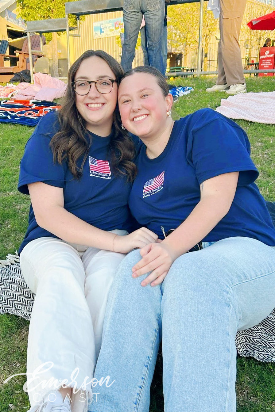 Alpha Omicron Pi Embroidered American Flag Philanthropy Tee