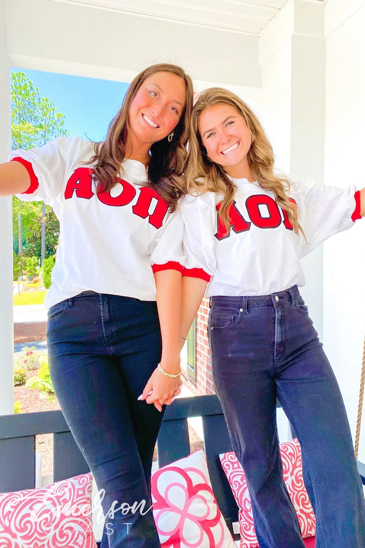 Alpha Omicron Pi Red and White Stitched Letter Jersey