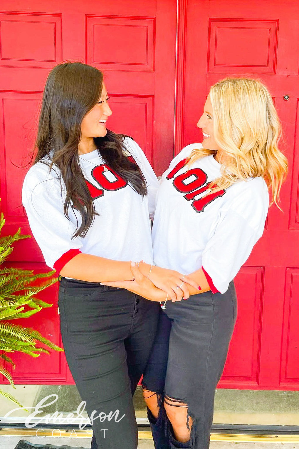 Alpha Omicron Pi Red and White Stitched Letter Jersey