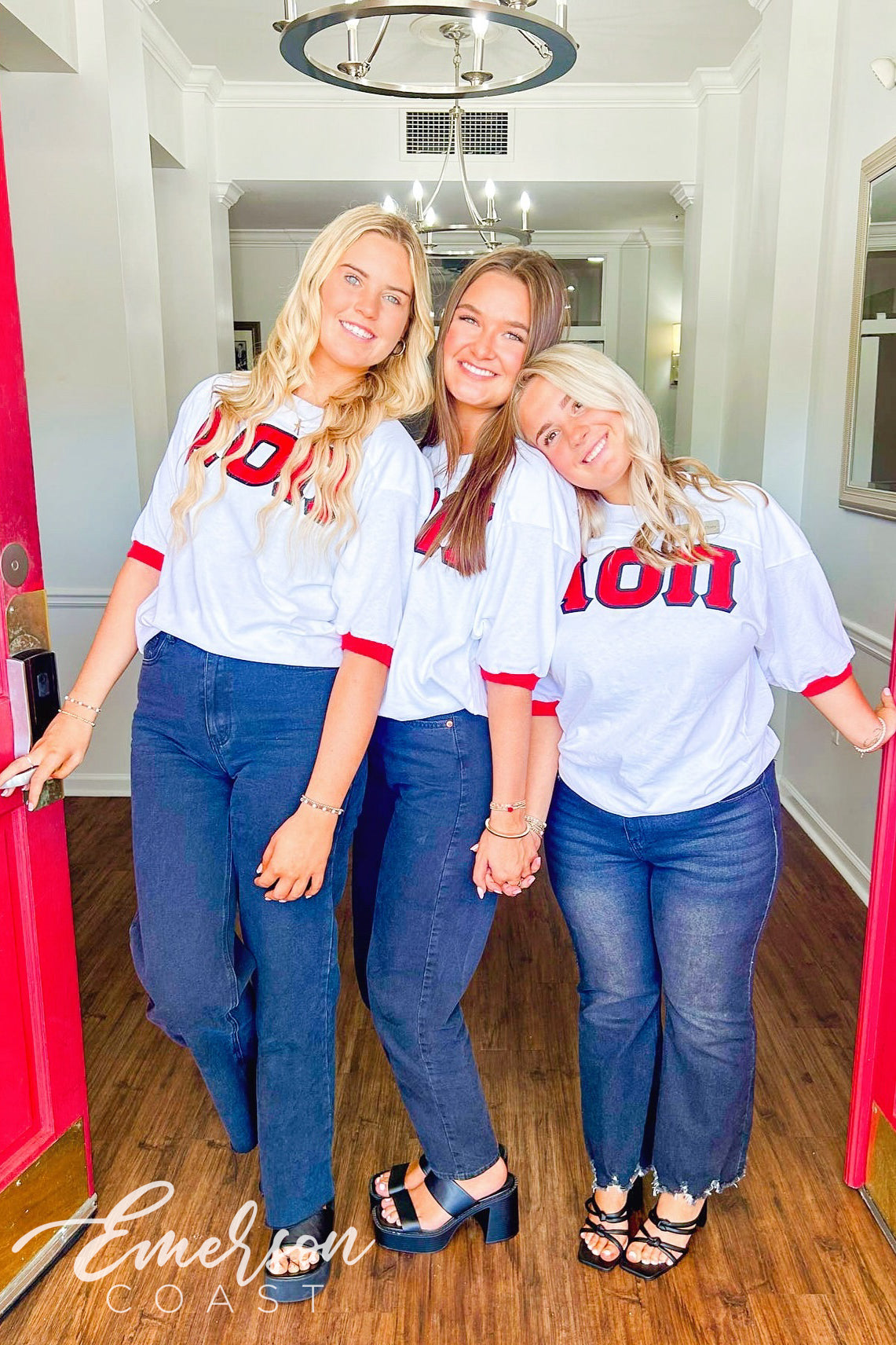 Alpha Omicron Pi Red and White Stitched Letter Jersey