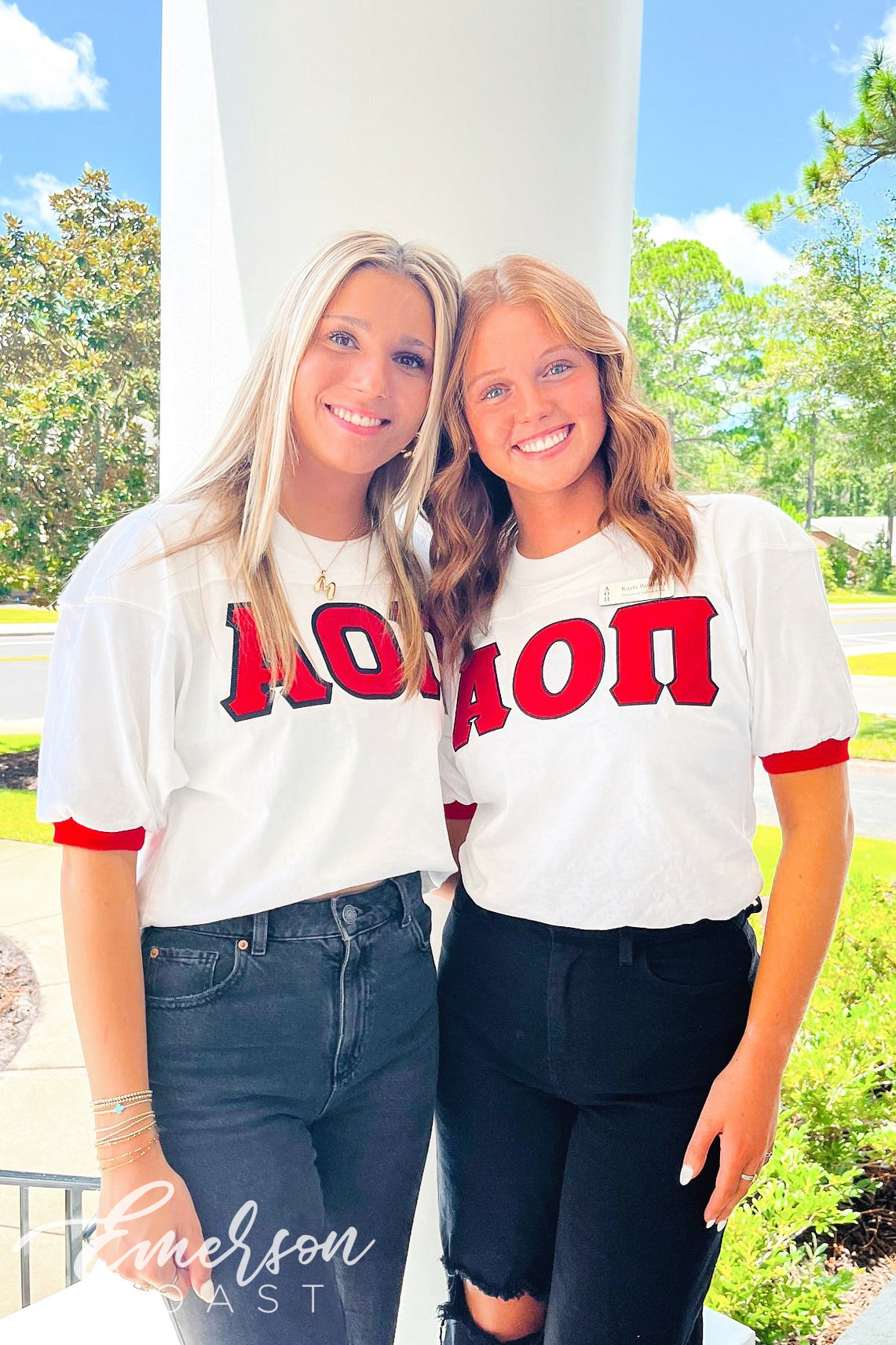 Alpha Omicron Pi Red and White Stitched Letter Jersey