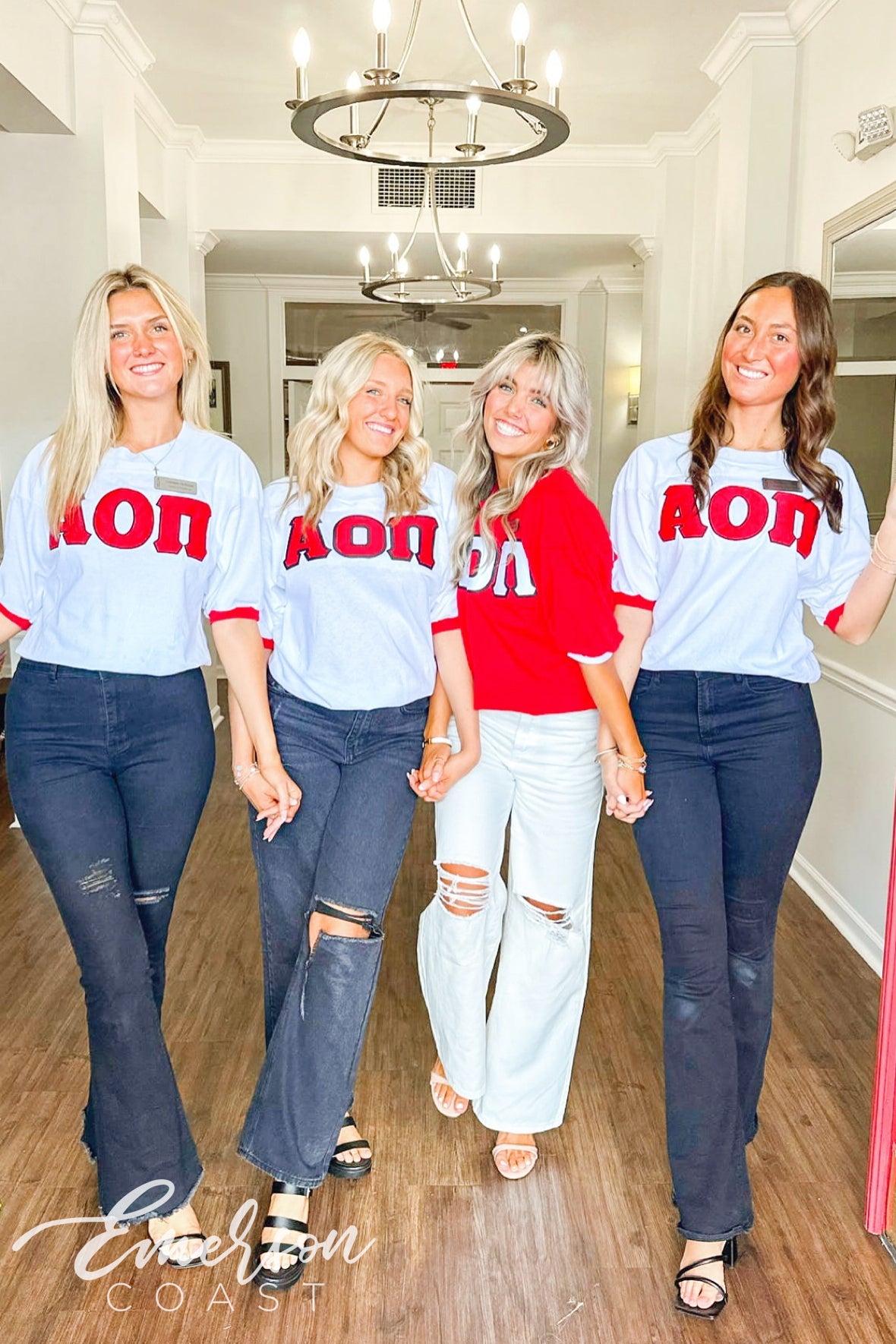 Alpha Omicron Pi Red and White Stitched Letter Jersey