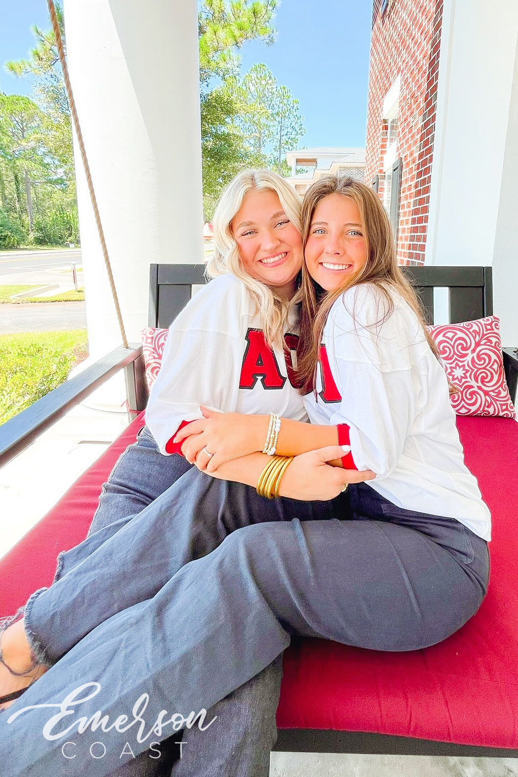 Alpha Omicron Pi Red and White Stitched Letter Jersey