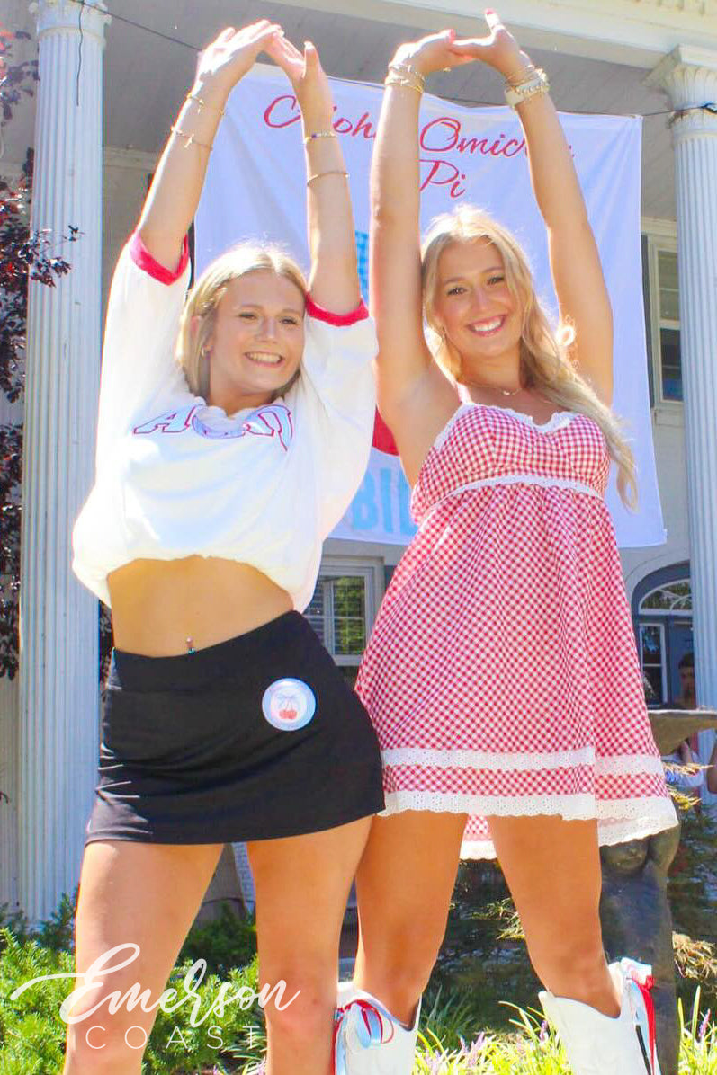 Alpha Omicron Pi Blue and Red Gingham Letter Jersey