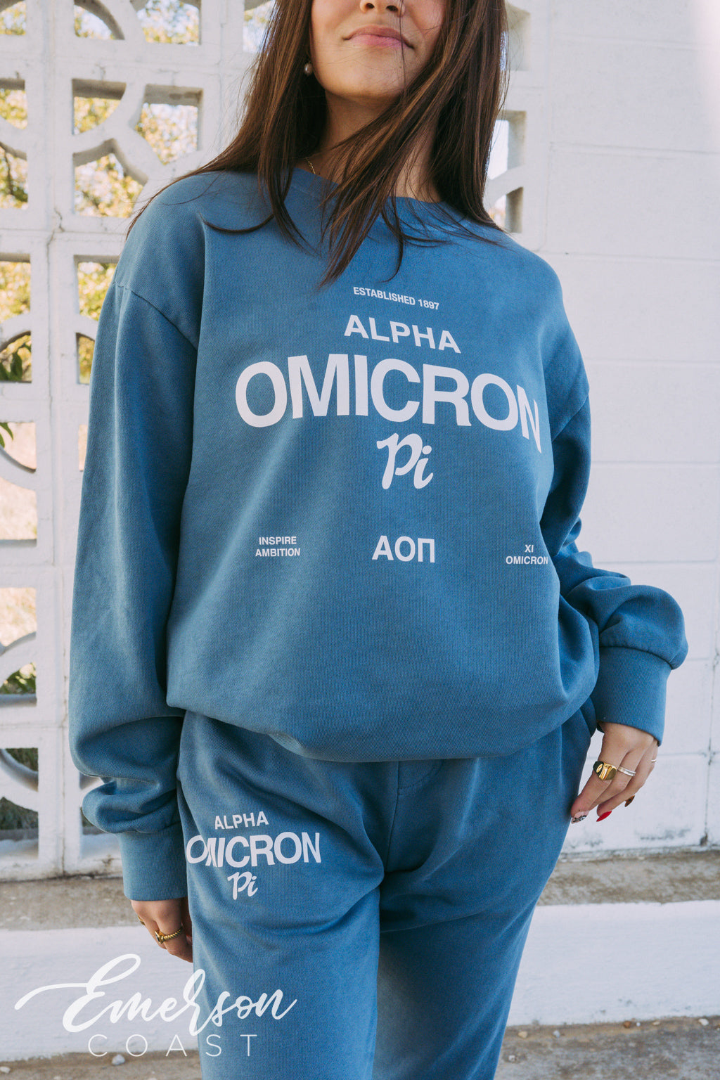 Alpha O Inspire Ambition Blue Crewneck and Jogger Set