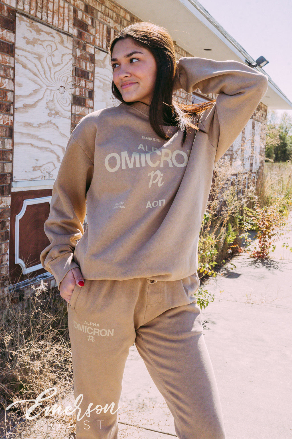 Alpha Omicron Pi Monochromatic Crewneck and Jogger Set