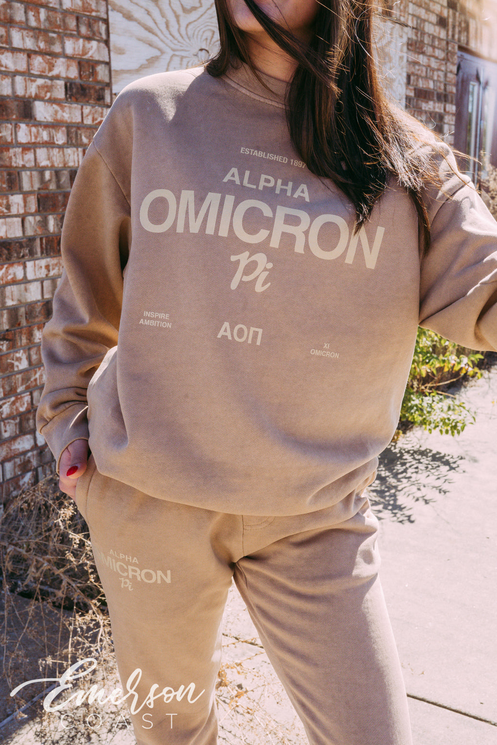 Alpha Omicron Pi Monochromatic Crewneck and Jogger Set