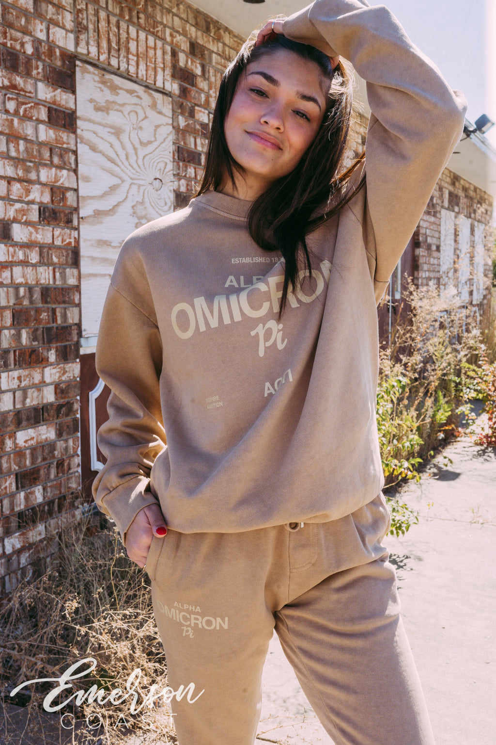 Alpha Omicron Pi Monochromatic Crewneck and Jogger Set