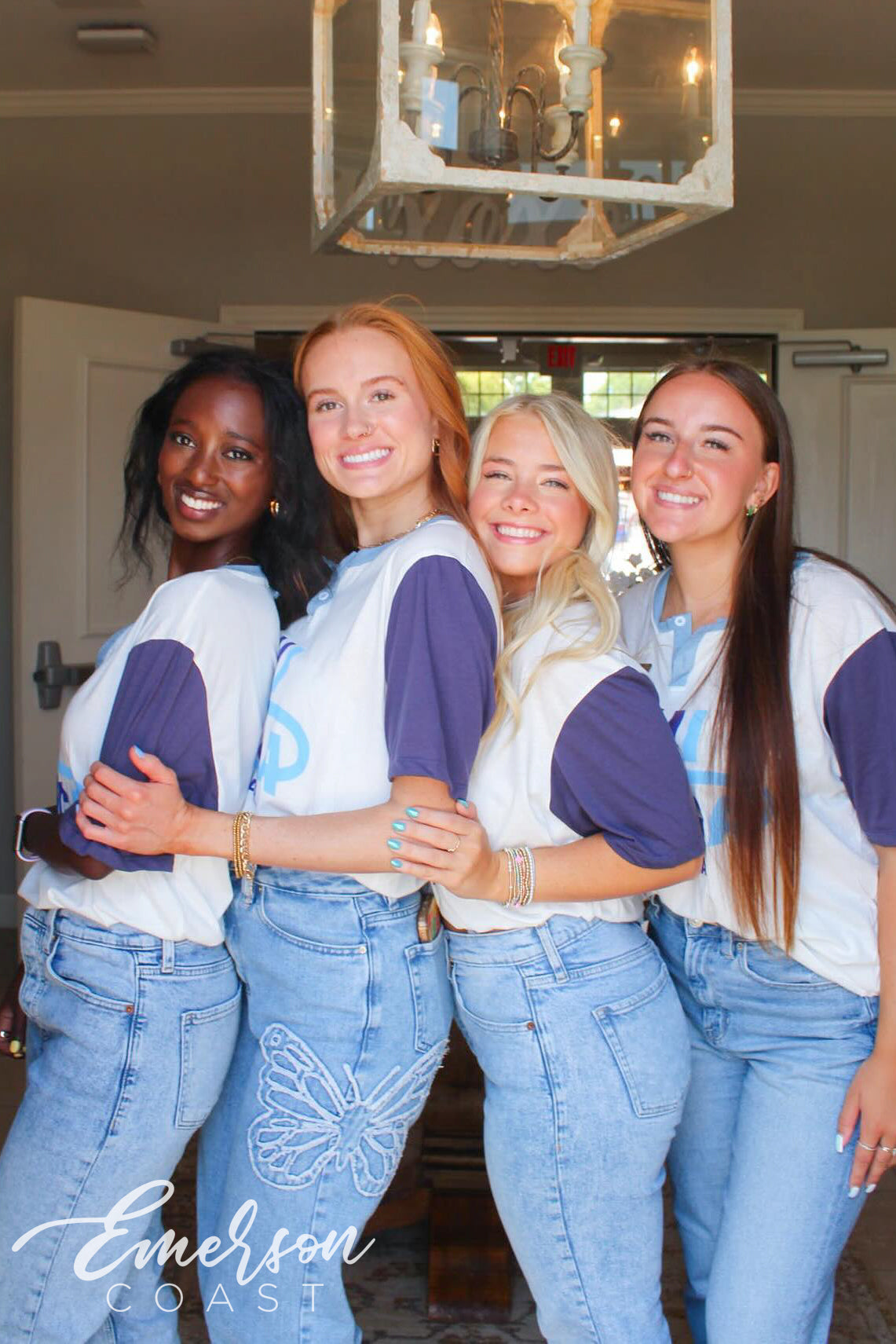 Chi Omega Navy Blue Colorblock Henley Tee