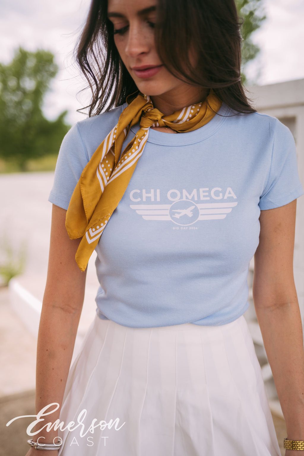 Chi Omega Fly First Class Bid Day Baby Tee