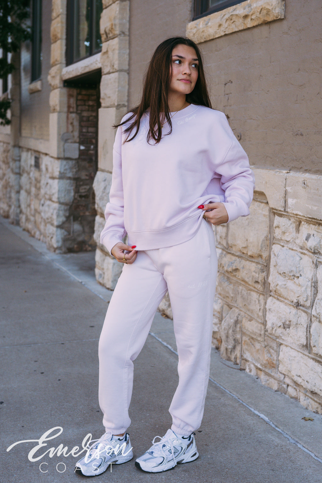 Chi Omega Light Pink Crewneck and Jogger Set