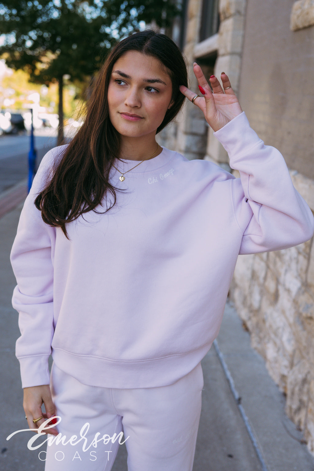 Chi Omega Light Pink Crewneck and Jogger Set