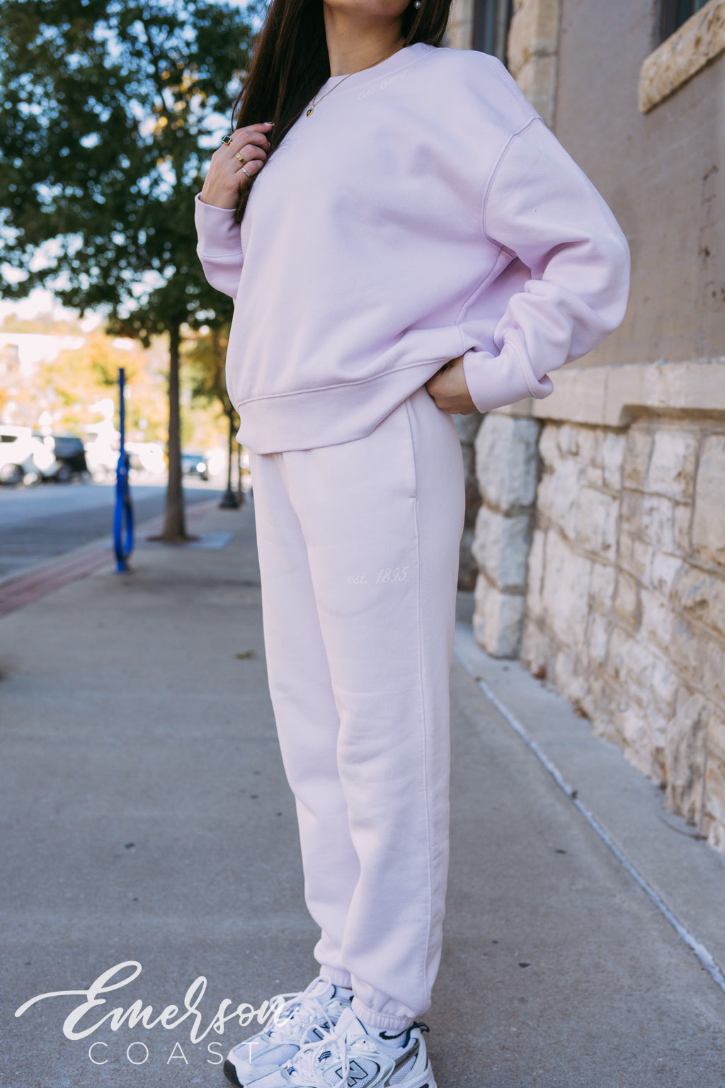 Chi Omega Light Pink Crewneck and Jogger Set