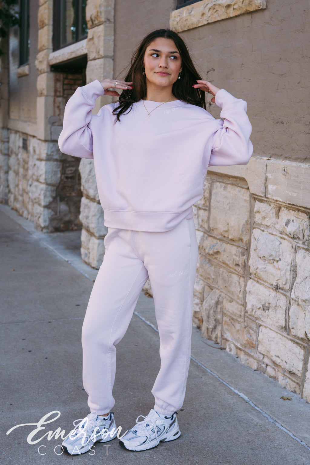 Chi Omega Light Pink Crewneck and Jogger Set