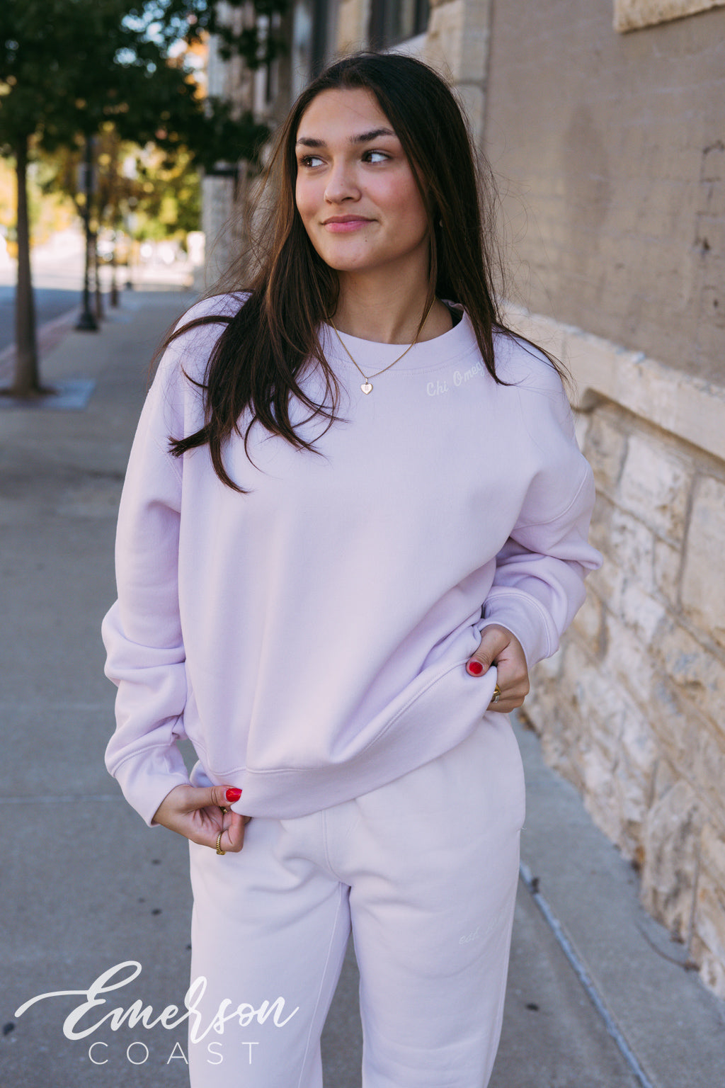 Chi Omega Light Pink Crewneck and Jogger Set