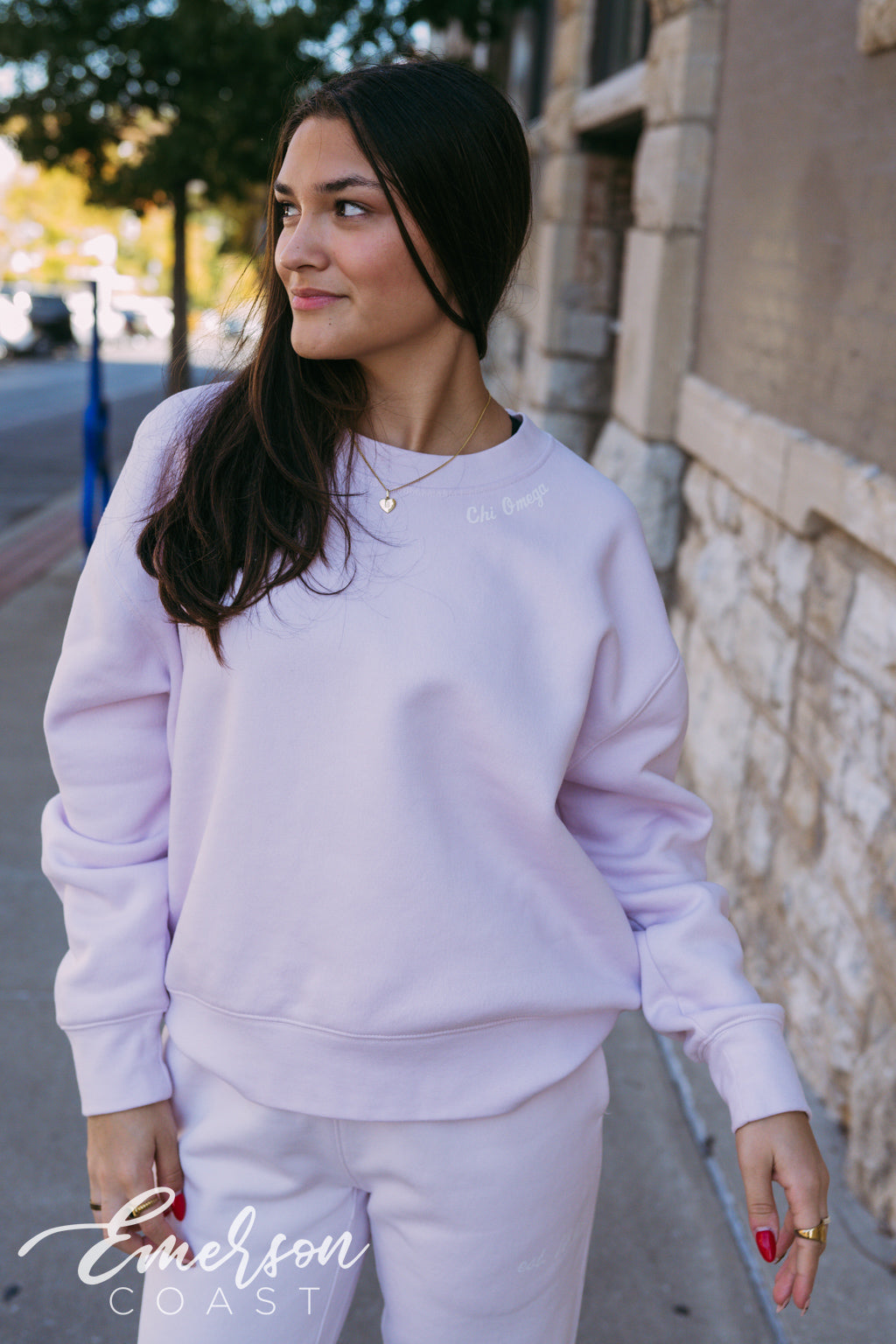 Chi Omega Light Pink Crewneck and Jogger Set