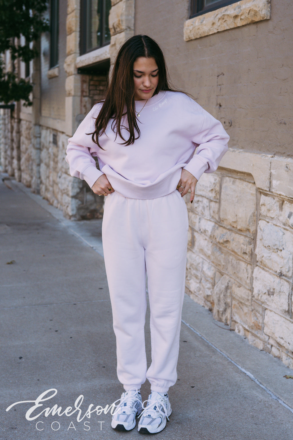 Chi Omega Light Pink Crewneck and Jogger Set