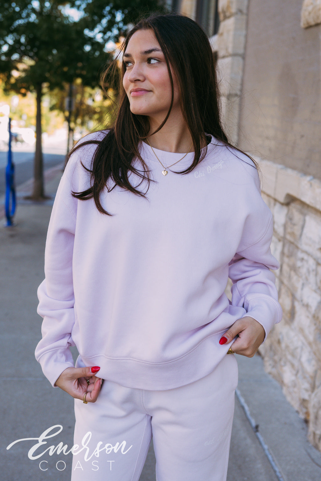 Chi Omega Light Pink Crewneck and Jogger Set