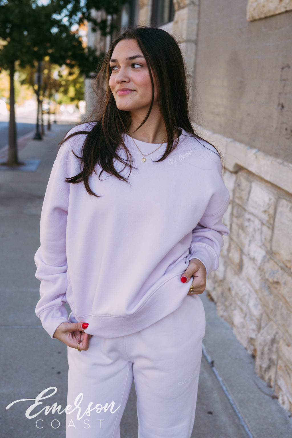 Chi Omega Light Pink Crewneck and Jogger Set