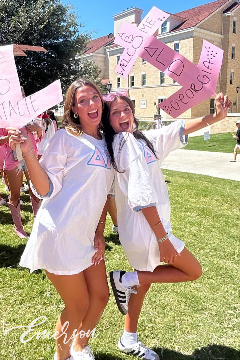 Delta Gamma Pink and Blue Custom Letter Jerseys