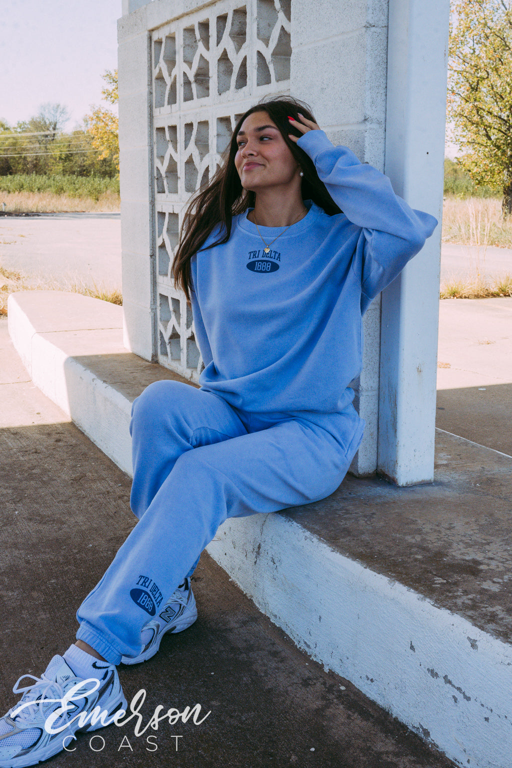 Tri Delta Simple Blue Crewneck and Jogger Set