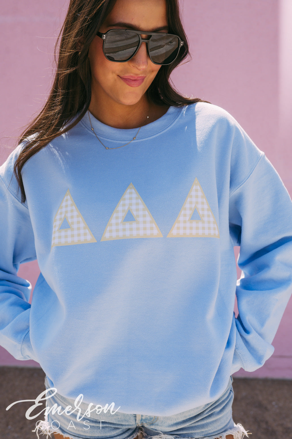 Tri Delta Yellow Gingham PR Crewneck