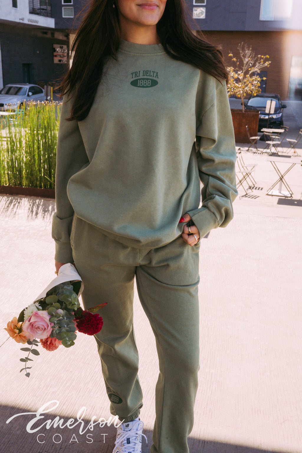 Tri Delta Simple Green Crewneck and Jogger Set