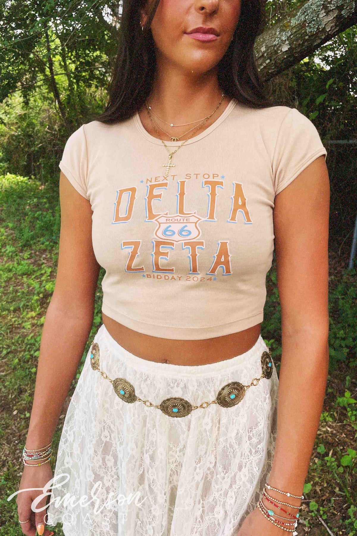 Delta Zeta Next Stop Route 66 Bid Day Baby Tee