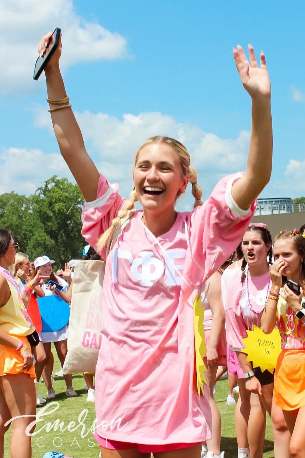 Gamma Phi Beta Custom Pink Oversized Letter Jerseys