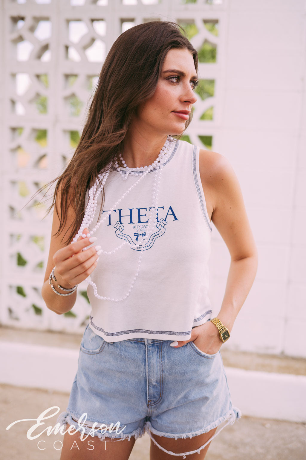 Theta Bow Bid Day Stitched Tank