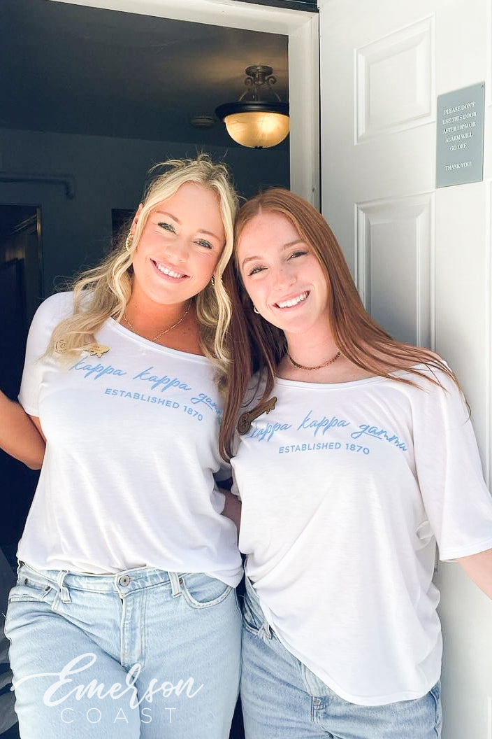 Kappa Kappa Gamma Blue Script Slouchy Recruitment Tee