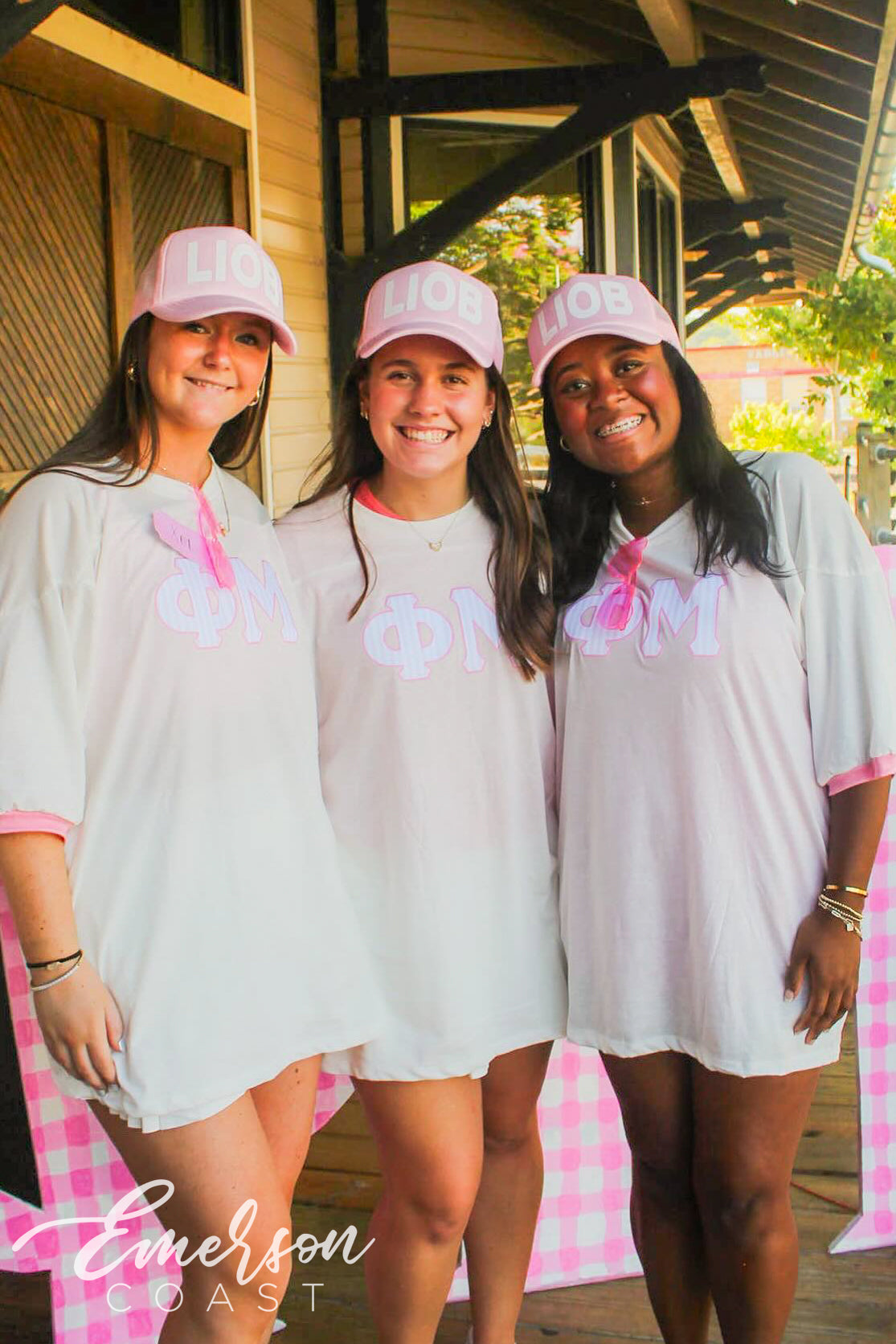 Phi Mu Light Pink Gingham Letter Jerseys